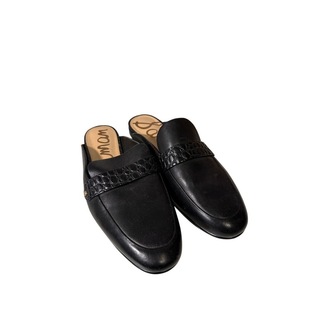 Sam Edelman Black Leather Croc-Trim Slip-On Loafers